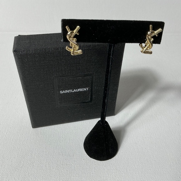 YSL Small Gold Logo Earrings with Box - Picture 1 of 3